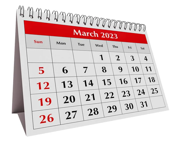 Strona Rocznego Kalendarza Miesięcznego Biura Odosobnieniu Data Miesiąc Marzec 2023 — Zdjęcie stockowe