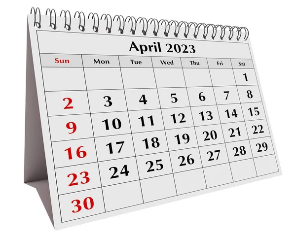 Страница Годового Ежемесячного Календаря Рабочего Стола Изолирована Дата Месяц Апрель — стоковое фото