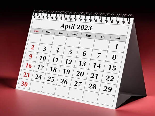 Jedna Strona Miesięcznego Kalendarza Biurowego Data Kwiecień 2023 Renderowanie — Zdjęcie stockowe