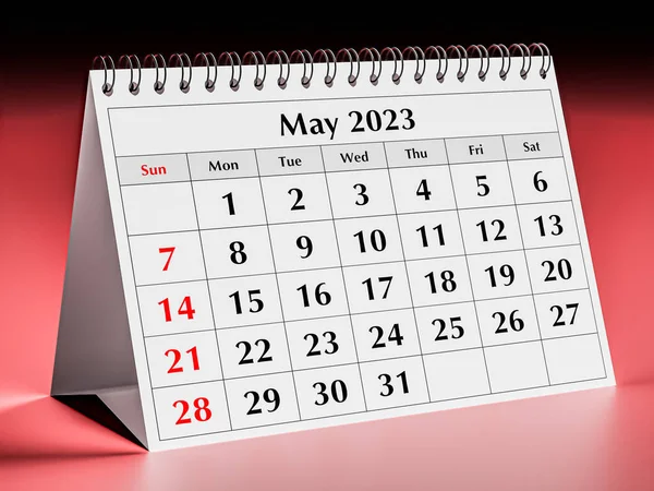 One page of the annual business desk monthly calendar. Date - april May 2023. 3d rendering