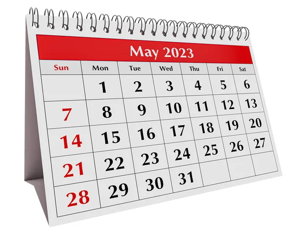 Seite Des Jährlichen Business Desk Monatskalenders Isoliert Datum Monat Mai — Stockfoto