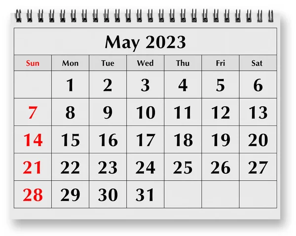 Jedna Stránka Ročního Měsíčního Kalendáře Květen 2023 — Stock fotografie