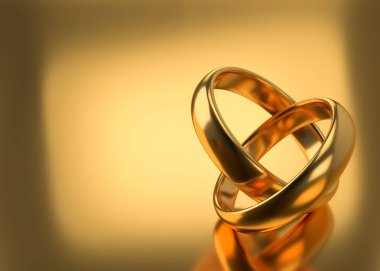 Boş arkaplanı olan iki altın alyansın resmi. Birlik kavramları. 3d oluşturma