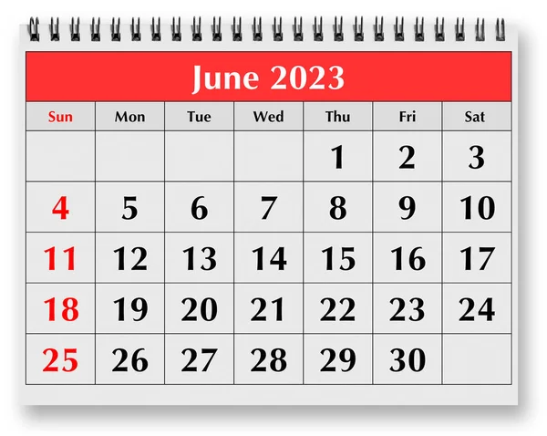 Jedna Strona Miesięcznego Kalendarza Rocznego Czerwiec 2023 — Zdjęcie stockowe