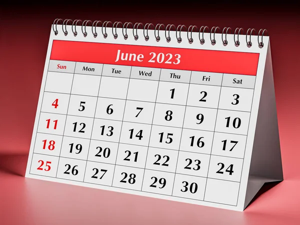 年度业务台月历一页 2023年4月至6月 3D渲染 — 图库照片