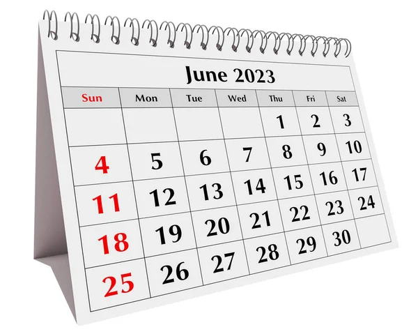 Página Mesa Negócios Anual Calendário Mensal Isolado Data Mês Junho — Fotografia de Stock