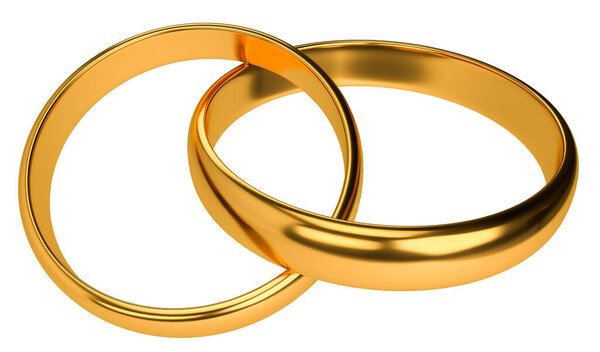 Illustration of two wedding gold rings isolated on white background. Unity concepts