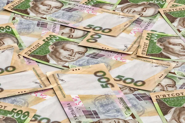 Stos Ukraińskich Pieniędzy Hrywna Grivna Hrywna 500 Banknotów Koncepcja Finansowa — Zdjęcie stockowe