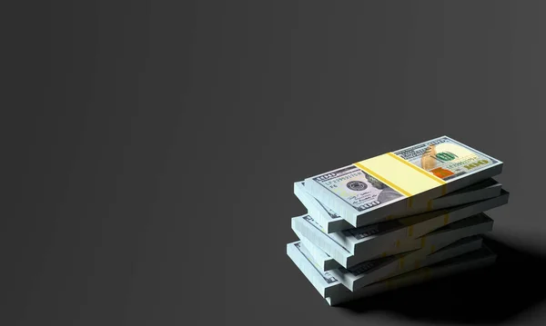 Dolarlardan toplanan paralar ve boş siyah arka plan. Dolar finansmanı kavramsal. 3d oluşturma