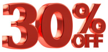Satış promosyonu için% 30 indirim. Yüzde işaretli üç boyutlu sayı. Beyaz arkaplanda izole
