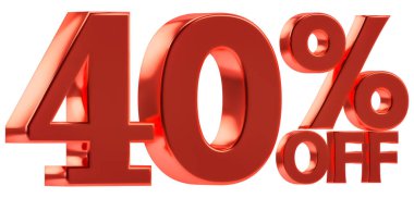 Satış promosyonu için% 40 indirim. Yüzde işaretli üç boyutlu sayı. Beyaz arkaplanda izole