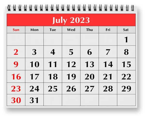 Jedna Strona Miesięcznego Kalendarza Rocznego Lipiec 2023 — Zdjęcie stockowe