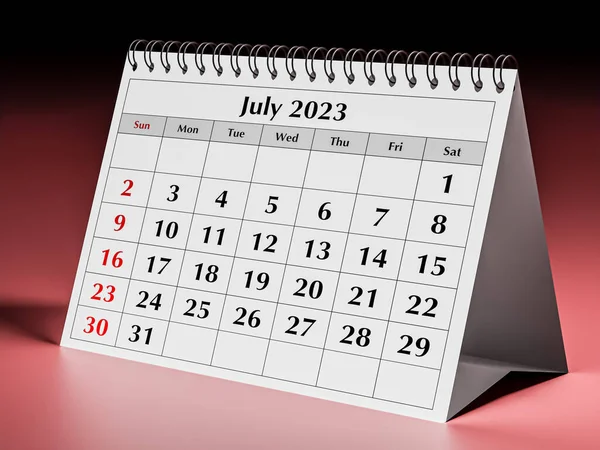 Jedna Strona Miesięcznego Kalendarza Biurowego Data Lipiec 2023 Renderowanie — Zdjęcie stockowe
