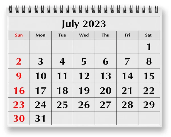 One Page Annual Monthly Calendar July 2023 — Stock Photo, Image