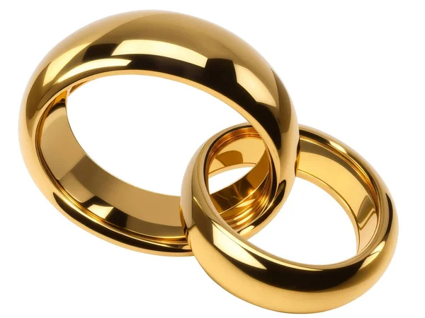 Illustration Two Wedding Gold Rings Isolated White Background Unity Concepts — Stock Photo, Image