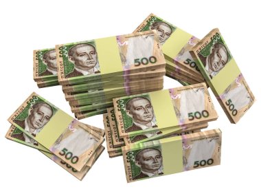Beyaz arka planda 500 banknot izole edilmiş Ukrayna para yığını (grivna, Hryvna). Finans kavramı