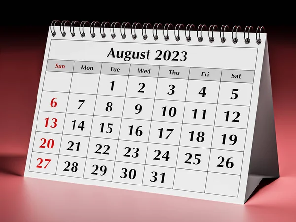 Agosto 2023 Uma Página Calendário Mensal Anual Mesa Negócios Renderização — Fotografia de Stock