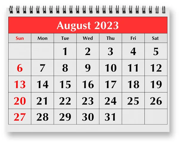 毎月のカレンダーの1ページ 8月2023 — ストック写真