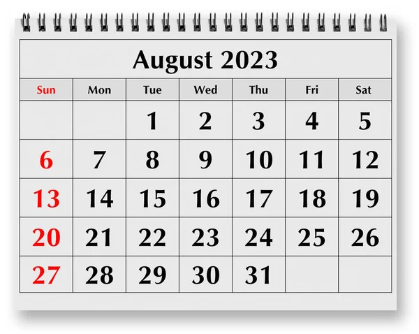 One page of the annual monthly calendar - August 2023