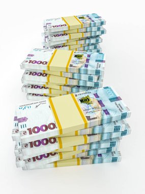 Ukrayna 'nın para yığınları (Grivna, Hryvna) ve 1000 banknot. Finans kavramı