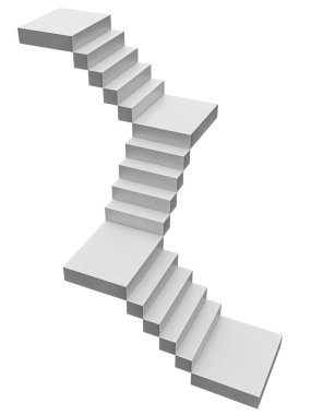Soyut ve konsept merdiven. Beyaz arka planda izole edilmiş basamaklı merdivenler