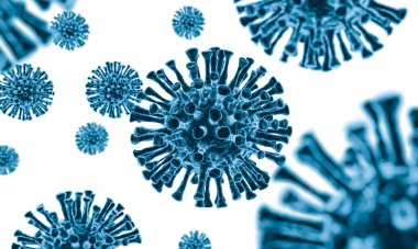 Şeffaf beyaz üzerinde virüs Coronavirus COVID 19. Tıp konsepti