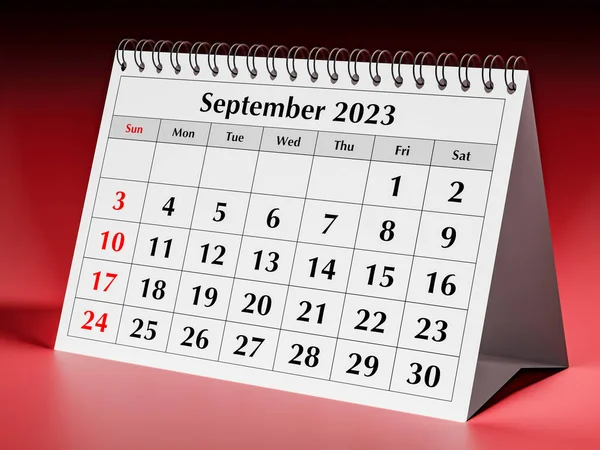 Setembro 2023 Uma Página Calendário Mensal Anual Mesa Negócios Renderização — Fotografia de Stock