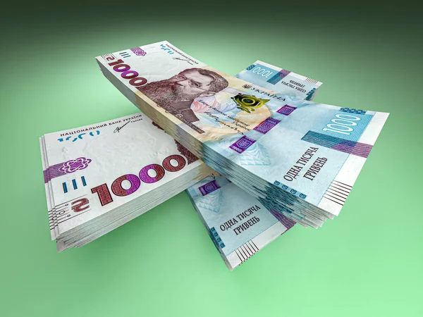 Stos Ukraińskich Pieniędzy Hrywna Grivna Hrywna 1000 Banknotów Koncepcja Finansowa — Zdjęcie stockowe