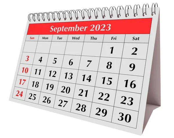 Seite Des Jährlichen Business Desk Monatskalenders Isoliert Datum Monat September — Stockfoto