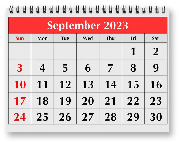 Jedna Strona Miesięcznego Kalendarza Rocznego Wrzesień 2023 — Zdjęcie stockowe