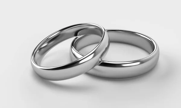 2つの結婚式のシルバーリングのイラスト 統一コンセプト 3Dレンダリング — ストック写真