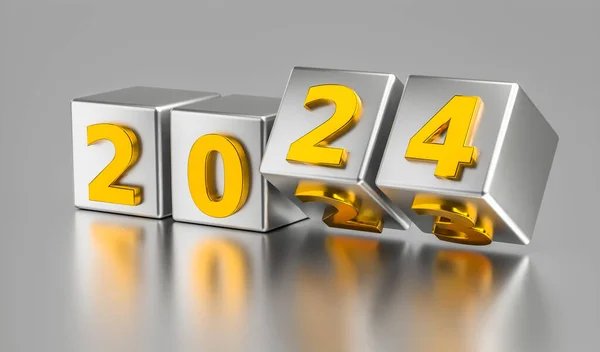 New year holiday concept. Cubes with number 2024 replace 2023. 3d rendering