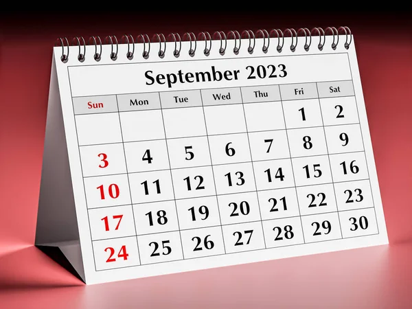 September 2023. One page of the annual business desk monthly calendar. 3d rendering