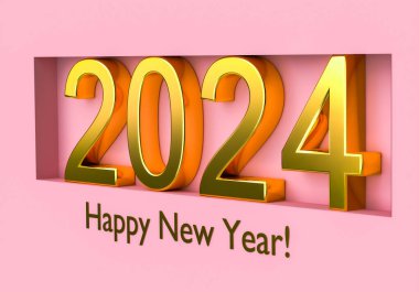 Altın mesaj 2024 numaralı mutlu yıllar. 3d oluşturma