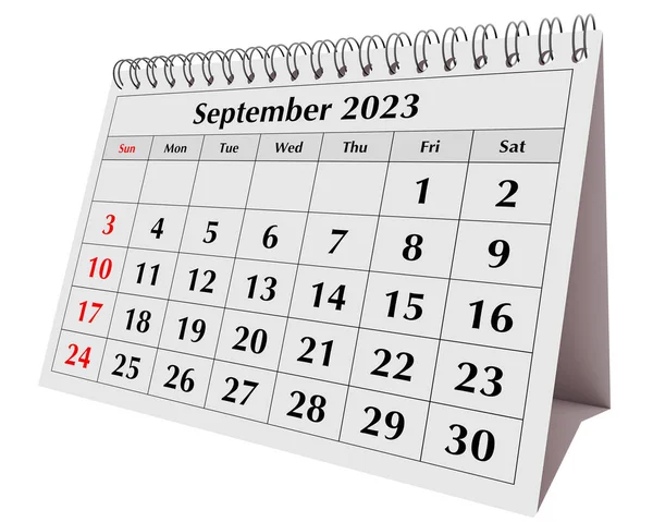 Strona Rocznego Kalendarza Miesięcznego Biura Odosobnieniu Data Miesiąc Wrzesień 2023 — Zdjęcie stockowe
