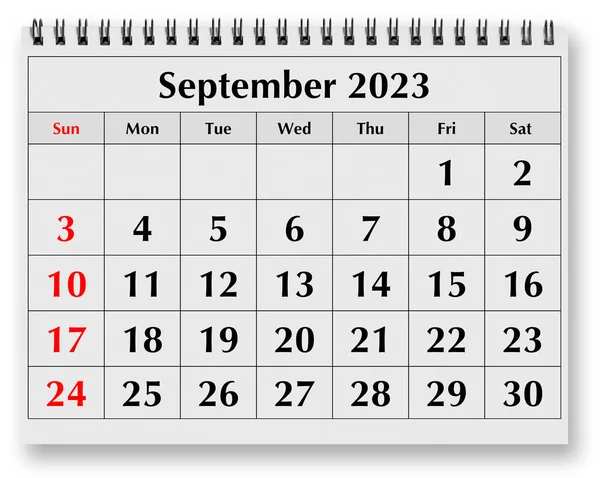 Jedna Strona Miesięcznego Kalendarza Rocznego Wrzesień 2023 — Zdjęcie stockowe
