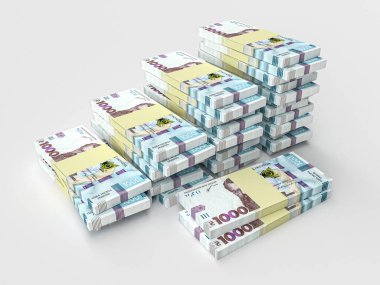 Ukrayna Hryvnia 'sı. Bir yığın Ukrayna parası, para birimi Hryvnia (grivna, Hryvna) ve 1000 banknot. Finans konsepti. 3d oluşturma