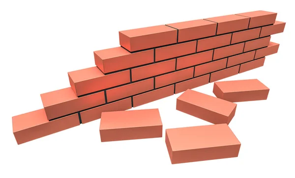 Bricks Wall Construction Building Industry Concept Isolated White Background — Stock Photo, Image