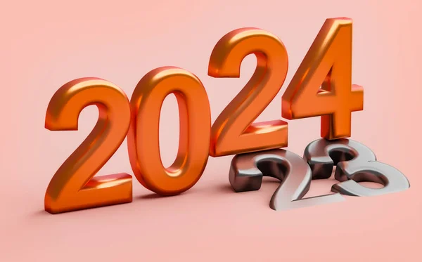 New year 2024 holiday concept. The number 2024 lies at 2023. 3d rendering