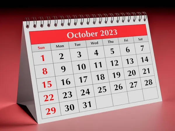 October 2023. One page of the annual business desk monthly calendar. 3d rendering