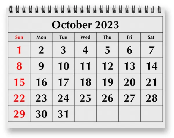 Une Page Calendrier Mensuel Annuel Octobre 2023 — Photo