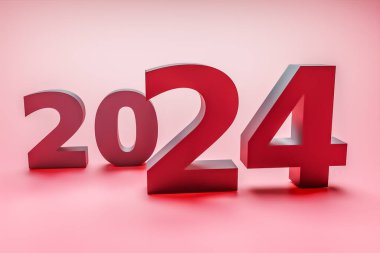 Kırmızı renkte yeni yıl kutsal kavramı. Numara 2024. 3d oluşturma