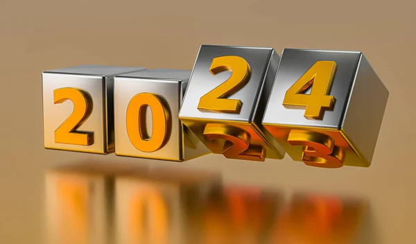 New year holiday concept. Cubes with number 2024 replace 2023. 3d rendering