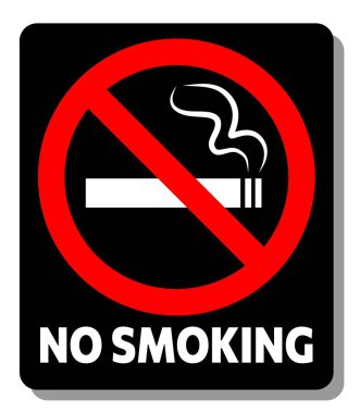 Sigara içme uyarısı yok. Yazılı illüstrasyon: Sigara içmek yasak. Siyah sembol sigara içmeyi yasaklıyor. Tütünsüz alanlar ve sağlık düzenlemeleri için vektör simgesi.