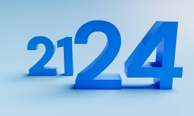 Mavi renkte yeni yıl tatili konsepti. Numara 2024. 3d oluşturma