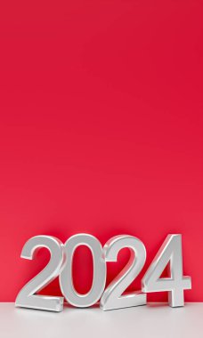 2024 yeni yıl konsepti. Temiz bir arkaplanda metin için boş alan. Geleceği kutlayalım. 3d oluşturma