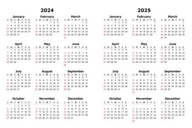Vektör 2024 ve 2025 dikey takvim. Modern illüstrasyon. Yılı tarzınla planla.