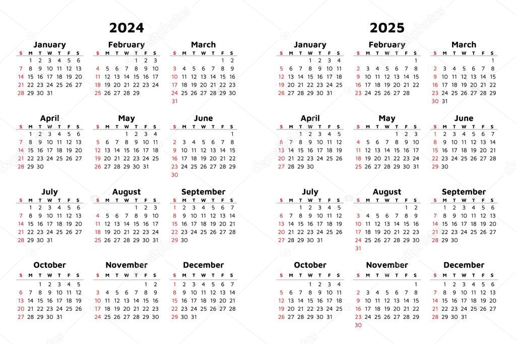 Vettoriale stockCalendario Verticale Vettoriale 2024 2025 Illustrazione