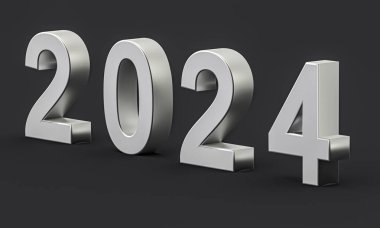 Koyu renkli yılbaşı konsepti. Numara 2024. 3d oluşturma