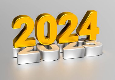 Yeni yıl 2024 tatil kavramları. 2024 sayısı 2023 'te yatıyor. 3d oluşturma